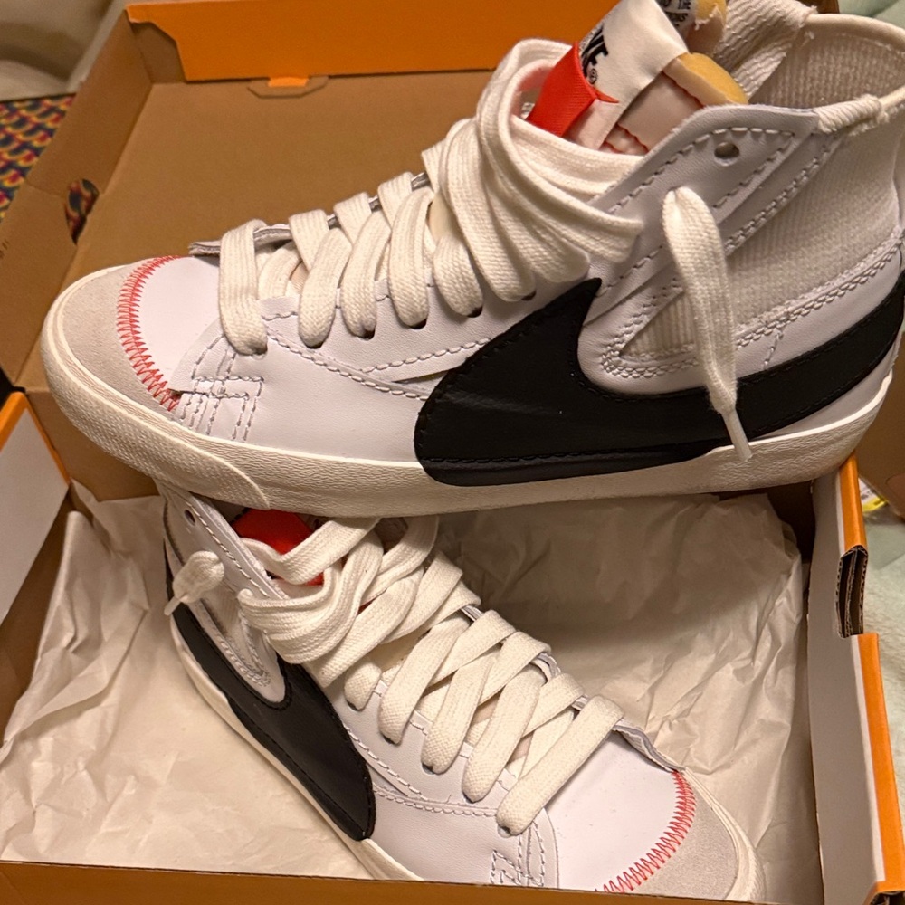 Nike White and Black High-Tops with Red Stitching